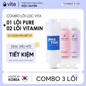 COMBO 3 LÕI LỌC (2 LÕI VITAMIN + 1 LÕI PURE) EVER-VITA giúp khử Clo dưỡng da - MADE IN KOREA